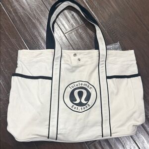 lululemon athletica Cream and Black Canvas Tote